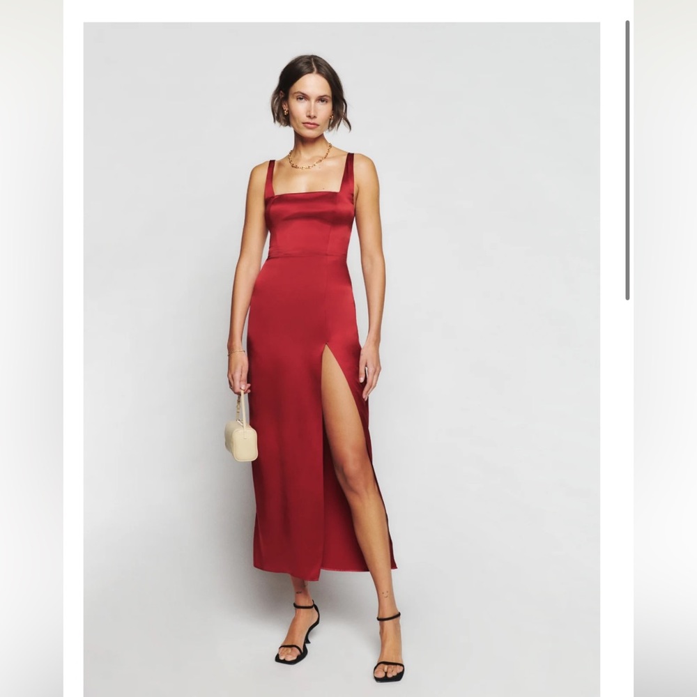 Reformation Solay Red Silk Dress
